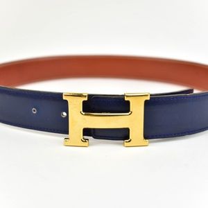 HERMES Navy/Brown Reversible "H" Logo Belt (s)